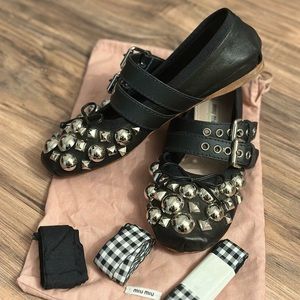 Miu Miu - Women's Buckled Ankle Tie Ballet Flats